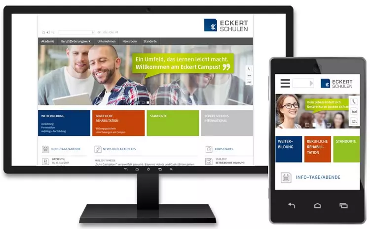 Ob Desktop-PC oder Smartphone: Bequem surfen & gezielt informieren mit dem neuen Internetauftritt der Eckert Schulen im Responsive Design.